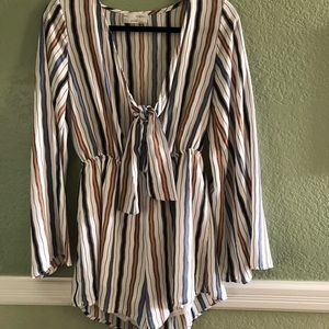 Striped long sleeve romper
